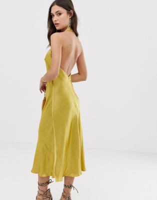 yellow satin halter dress