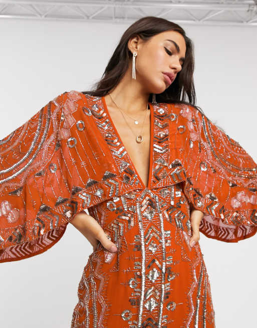 Asos orange 2024 kimono dress