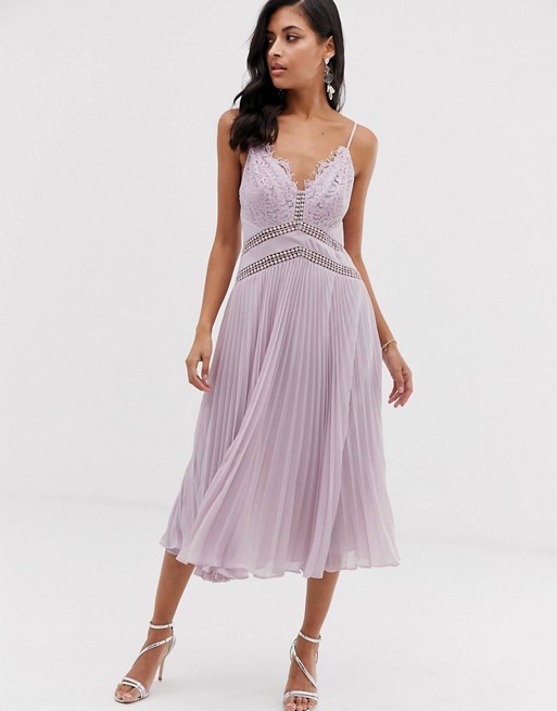 ASOS DESIGN midi dress with lace bodice and delicate lace trim details