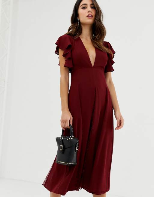 ASOS DESIGN midi dress with lace godet panels | ASOS