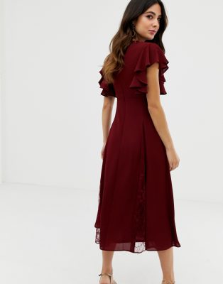 Midi dress with lace godet panels best sale