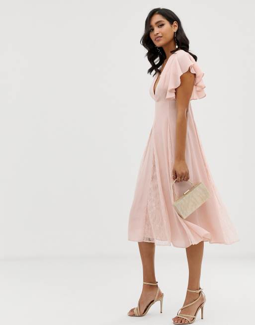 Midi dress with store lace godet panels