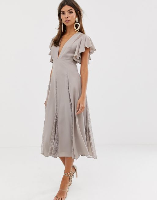 ASOS DESIGN midi dress with lace godet panels ASOS ASOS DESIGN midi dress with lace godet panels ASOS