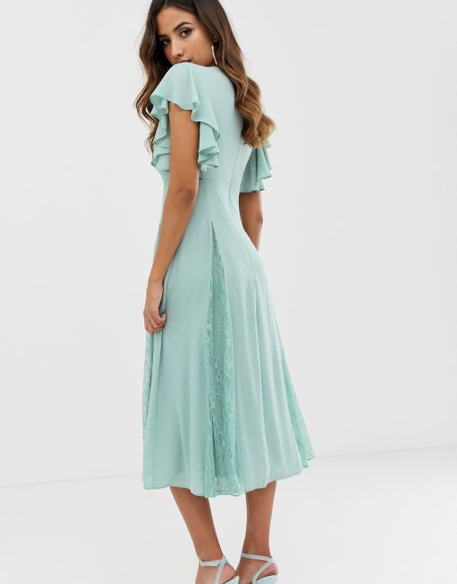 Midi dress with store lace godet panels