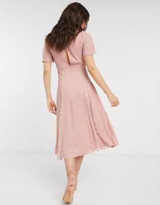 embroidered midi dress misty rose