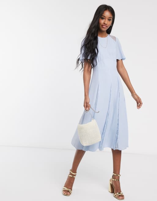 ASOS DESIGN midi dress with lace panels and blouson bodice