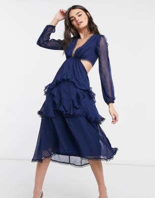 asos blue long sleeve dress