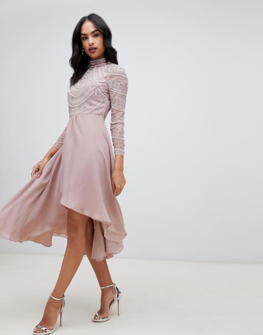 ASOS DESIGN midi dress with long sleeve embellished bodice ASOS DESIGN midi dress with long sleeve embellished bodice