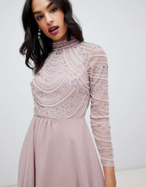 Asos design maxi dress with long 2025 sleeve embellished bodice