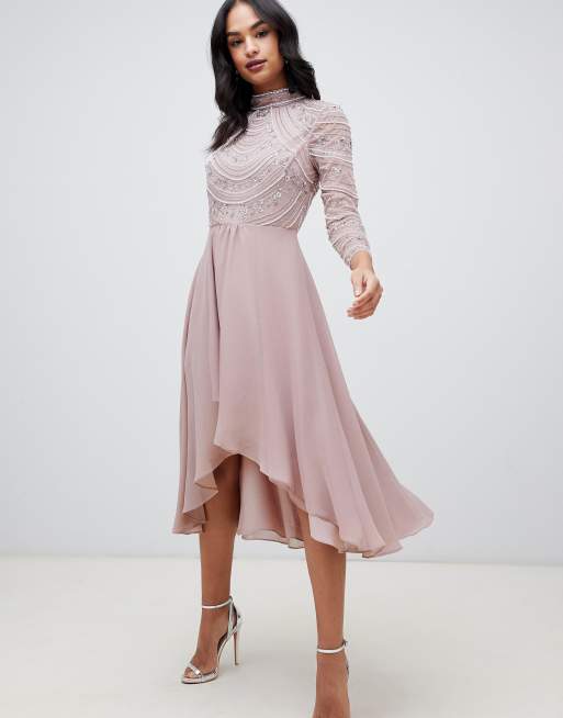 Asos design maxi dress cheap with long sleeve embellished bodice