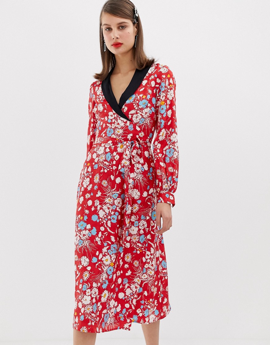 ASOS DESIGN midi dress with long sleeves in floral jacquard print-Multi