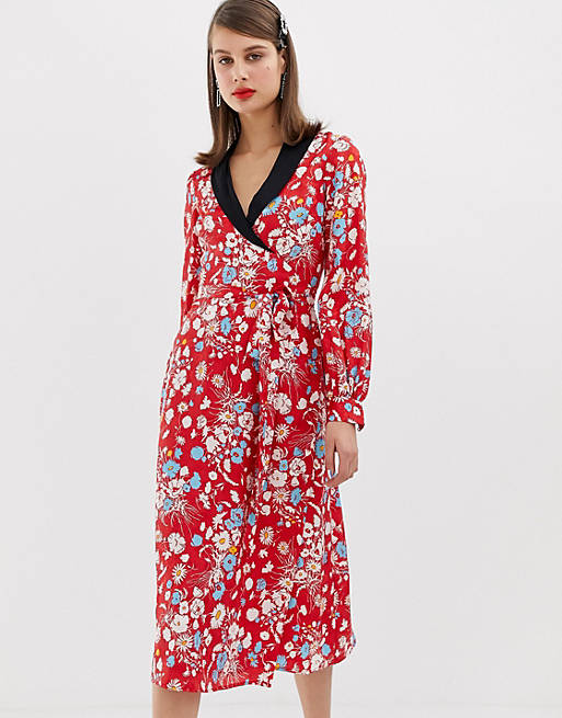 ASOS DESIGN midi dress with long sleeves in floral jacquard print | ASOS