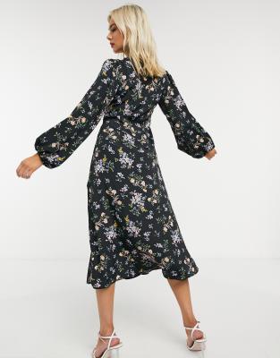 asos design floral tie back midi dress