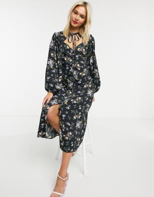 asos design floral tie back midi dress