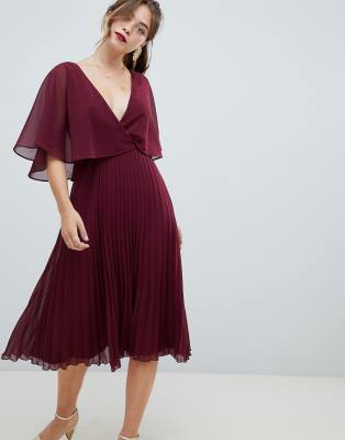 flutter sleeve midi dress with pleat skirt