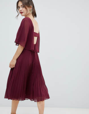 asos design flutter sleeve midi dress with pleated skirt