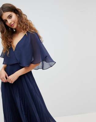 asos design flutter sleeve midi dress with pleated skirt