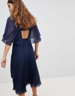 asos design flutter sleeve midi dress with pleated skirt