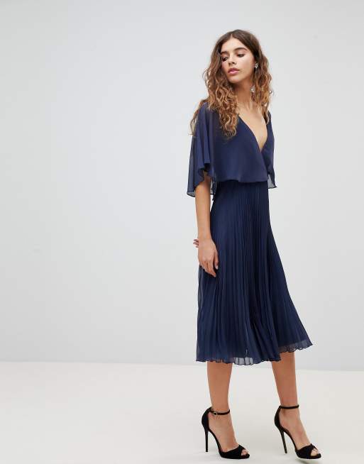 Asos midi dress with on sale pleated skirt and flutter sleeve