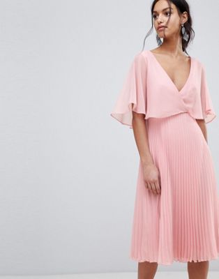pink midi pleated dress
