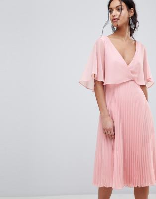 pink pleated midi dress