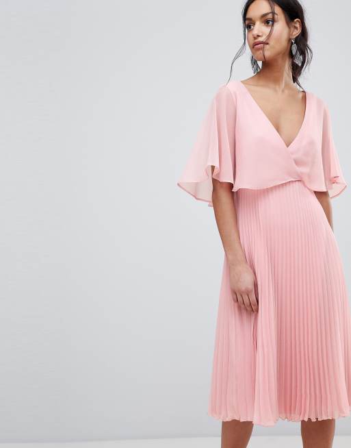 Asos pink 2024 pleated dress