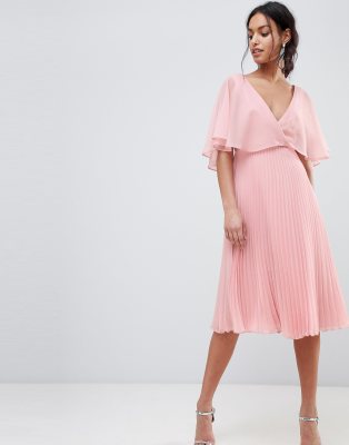 flutter sleeve midi dress with pleat skirt