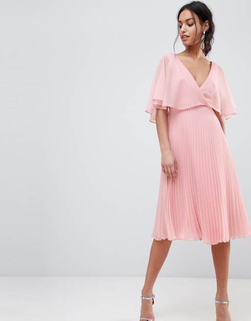 Asos design flutter sleeve midi dress with pleated skirt sale