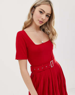 red dress pleated skirt