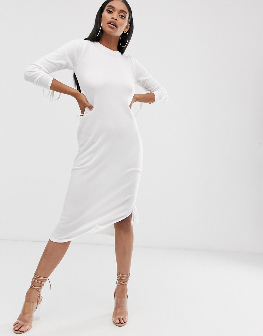 ASOS DESIGN midi dress with ruched cut out detail-White