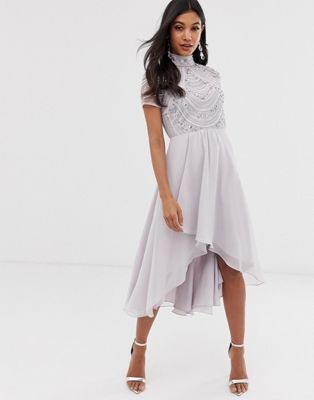 ASOS DESIGN midi dress with short sleeve embellished bodice | ASOS