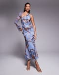 [ASOS DESIGN] ASOS DESIGN midi dress with wrap around one shoulder in floral print-Multi M Print