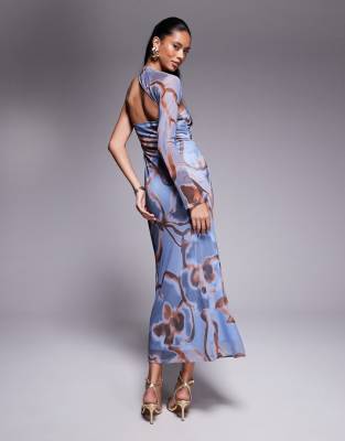 ASOS DESIGN MIDI DRESS WITH WRAP AROUND ONE SHOULDER 