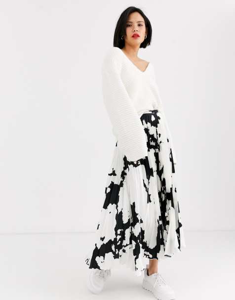 ASOS DESIGN – Midi-Faltenrock aus Satin mit Kuhfellmuster bedruckt