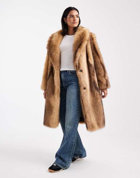 ASOS DESIGN midi faux fur coat in orange stripes - view 1
