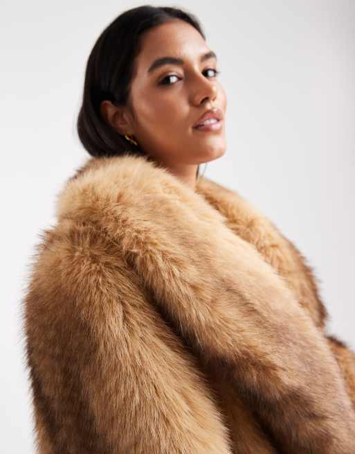 ASOS DESIGN midi faux fur coat in orange stripes