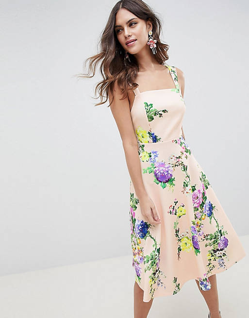 ASOS DESIGN midi floral prom dress with square neck