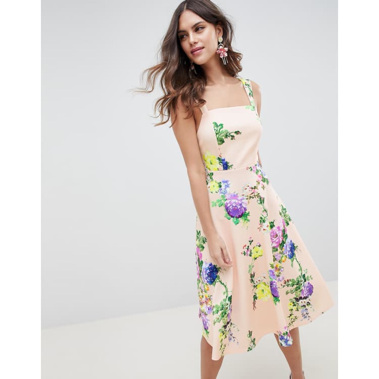 ASOS DESIGN midi floral prom dress with square neck