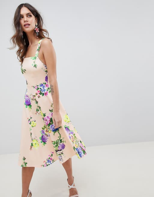 Asos design square clearance neck midi prom dress