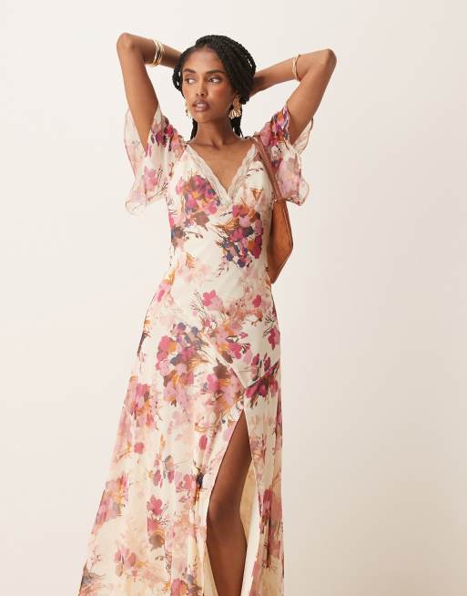 ASOS DESIGN – Midi-Freizeitkleid aus Chiffon mit Blumenmuster und Spitzeneinsatz, 4 von 4