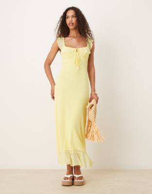ASOS DESIGN - Midi-Freizeitkleid aus gelbem Netzstoff mit doppelten Rüschen