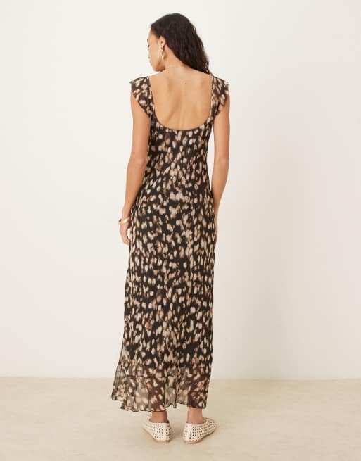 ASOS DESIGN – Midi-Freizeitkleid aus Netzstoff mit doppelten Rüschen und abstraktem Tierfellmuster, 3 von 4