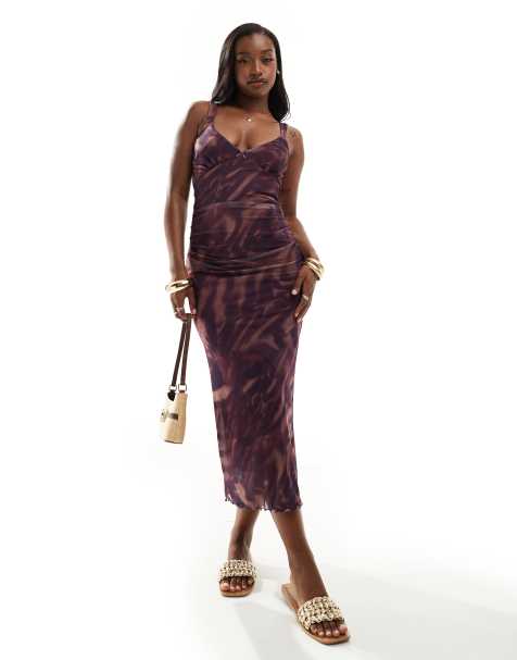 ASOS DESIGN – Midi-Freizeitkleid aus Powermesh mit Riemchenträgern, Ziernaht an der Brust und Animalprint - view 1