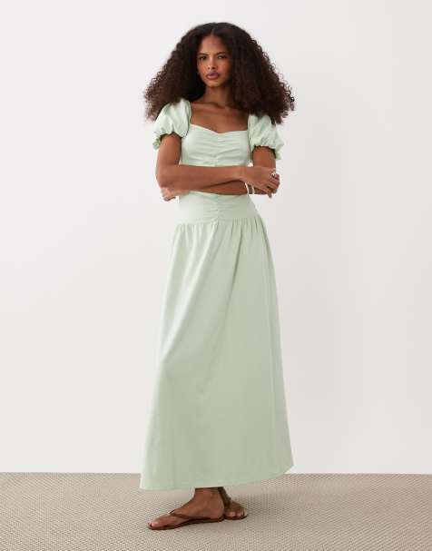 ASOS DESIGN – Midi-Freizeitkleid in Salbeigrün mit geraffter Vorderseite - view 1