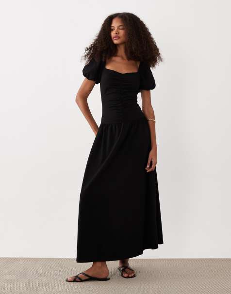 ASOS DESIGN – Midi-Freizeitkleid in Schwarz mit geraffter Vorderseite - view 1