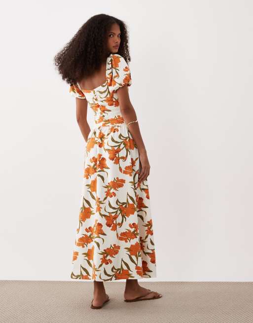 ASOS DESIGN – Midi-Freizeitkleid mit geraffter Vorderseite und Blumenmuster, 4 von 4