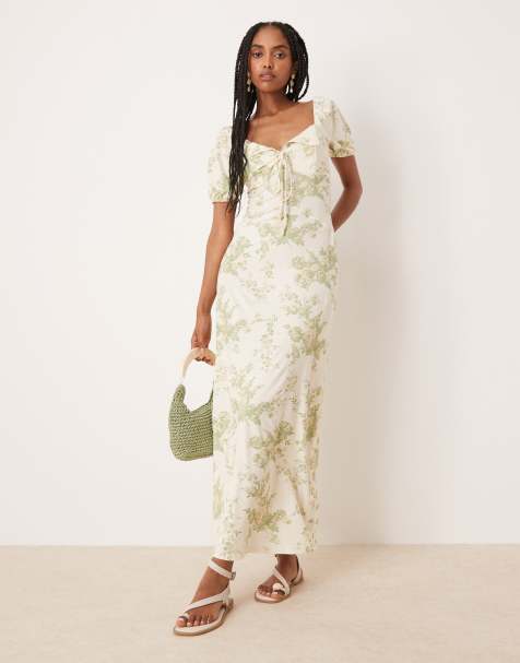 ASOS DESIGN – Midi-Freizeitkleid mit Muschelsaum-Kragen, Puffärmeln, Ziernaht und Vintage-Blumenprint - view 1
