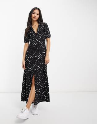 ASOS DESIGN - Midi-Freizeitkleid mit Punkten-Schwarz