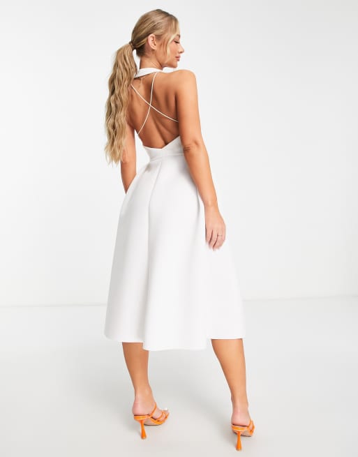 ASOS DESIGN - Midi-galajurk met siernaden en halternek in ivoor, 2 van 4