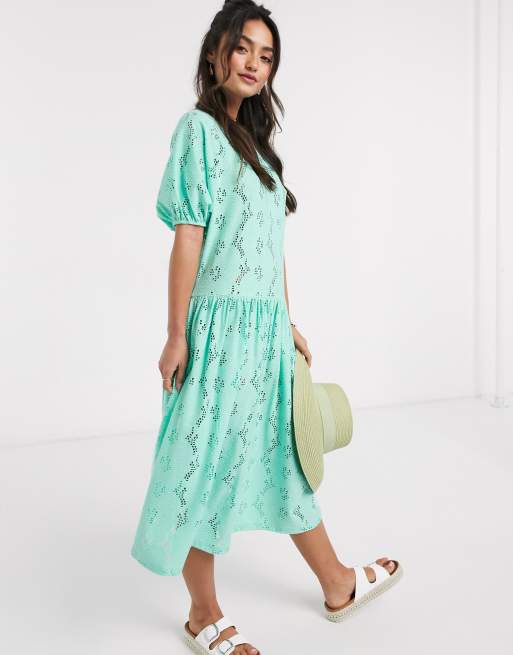 ASOS DESIGN – Midi-Hängerkleid aus Spitze in Mintgrün